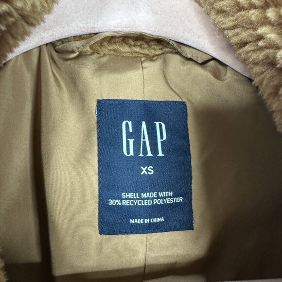 GAP Sherpa Moto Jacket Holiday Brown XS Teddy Coat Fuzzy Furry Cozy Camel #A1125 - Picture 7 of 10